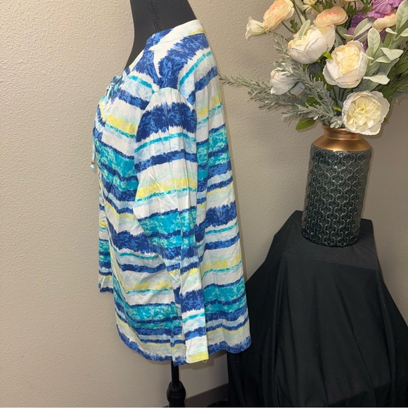 Rebecca Malone Blue Aqua Tie Dye Boho Tunic Top XL 100% Cotton - Picture 2 of 7